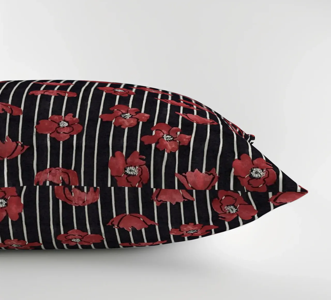 Red Floral Stripe Repeating Pattern Art Print decorative cushion by NorwesClub