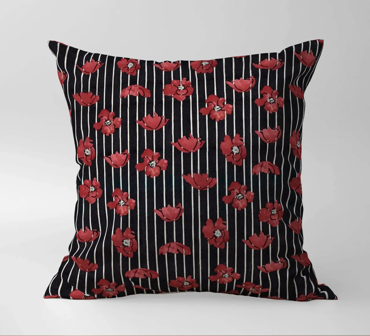 Red Floral Stripe Repeating Pattern Art Print decorative cushion by NorwesClub