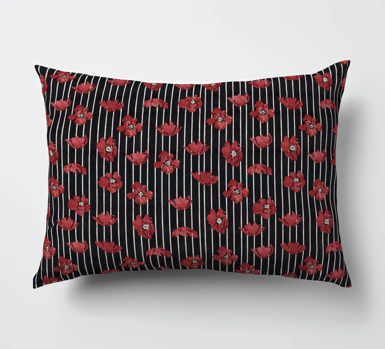 Red Floral Stripe Repeating Pattern Art Print decorative cushion by NorwesClub