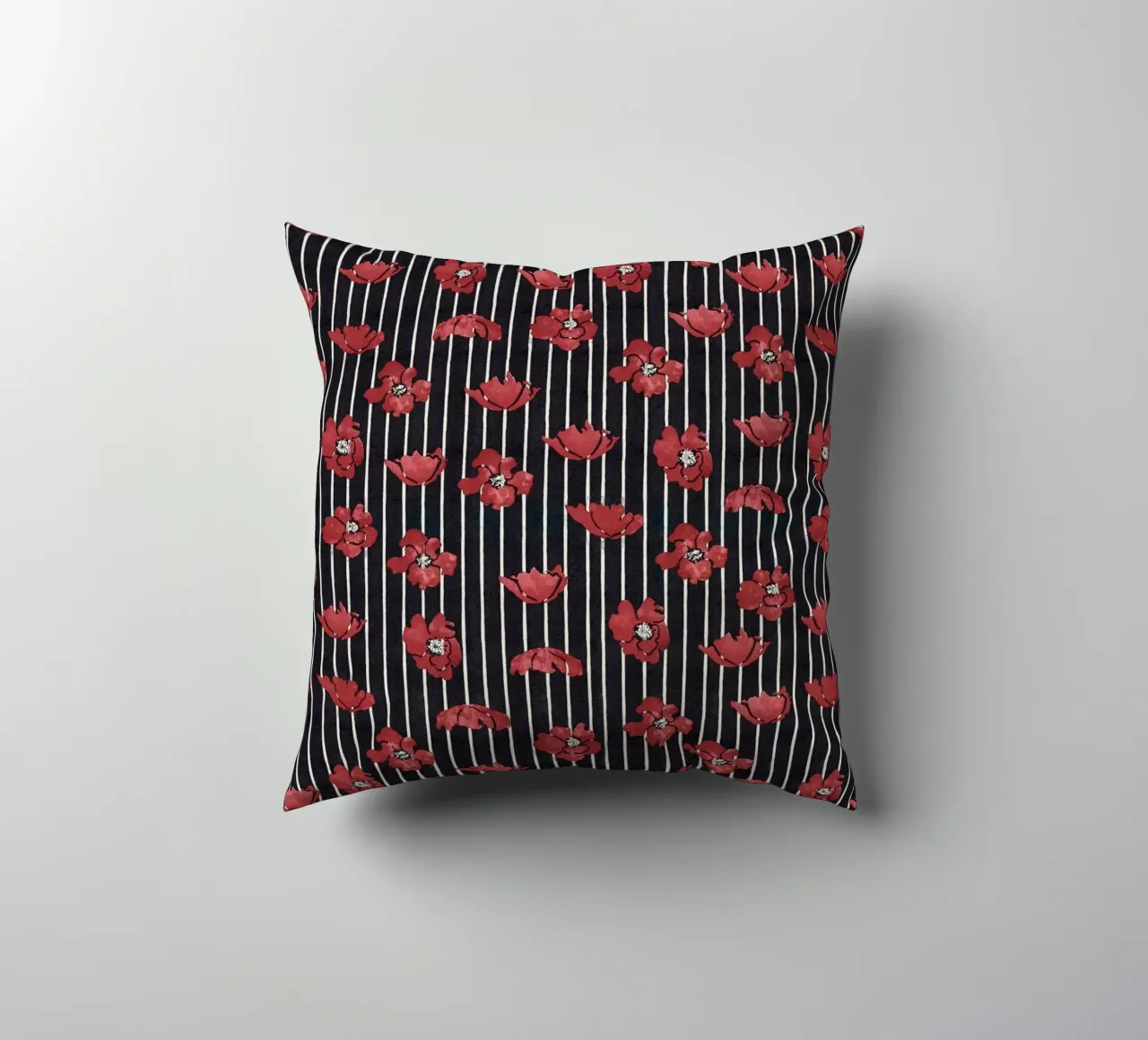 Red Floral Stripe Repeating Pattern Art Print decorative cushion by NorwesClub