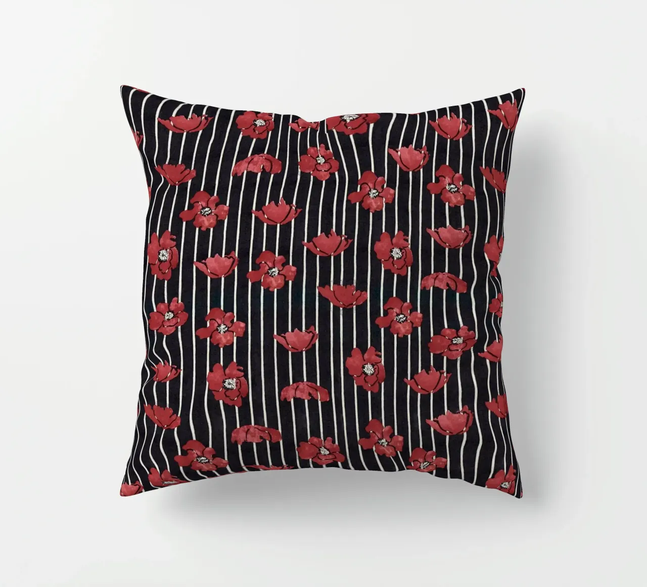 Red Floral Stripe Repeating Pattern Art Print decorative cushion by NorwesClub