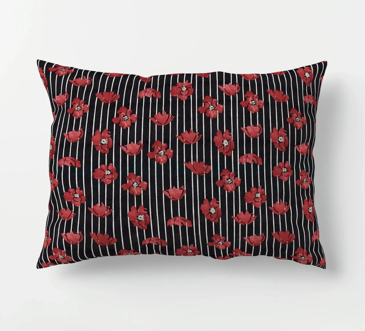 Red Floral Stripe Repeating Pattern Art Print decorative cushion by NorwesClub
