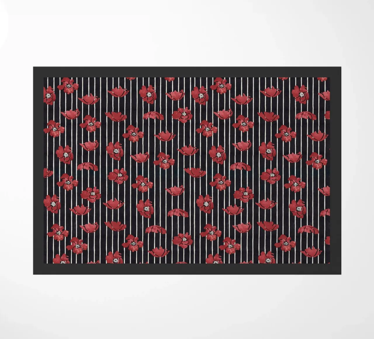Red Floral Stripe Repeating Pattern Art Print doormat by NorwesClub