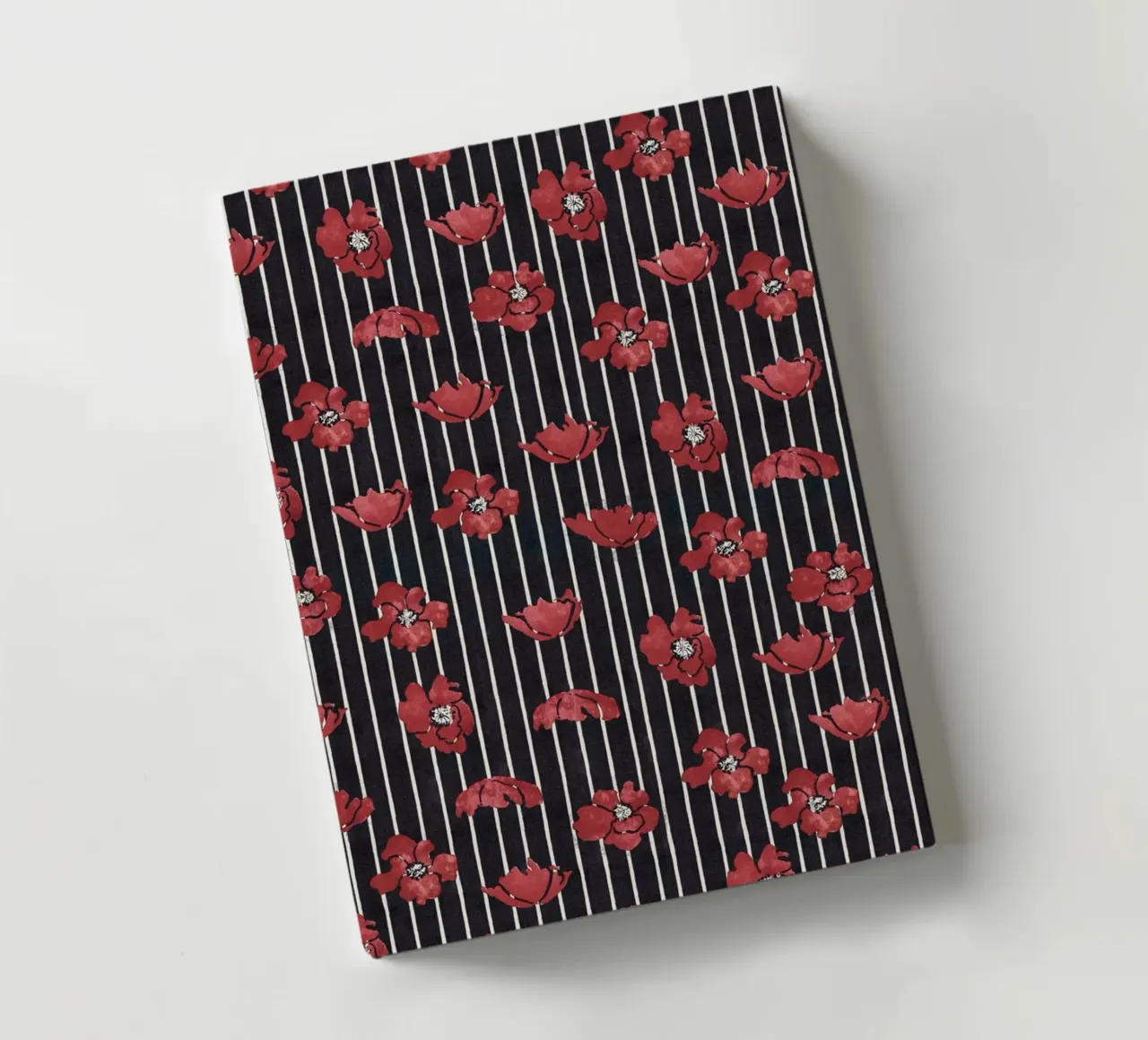 Red Floral Stripe Repeating Pattern Art Print notebook by NorwesClub