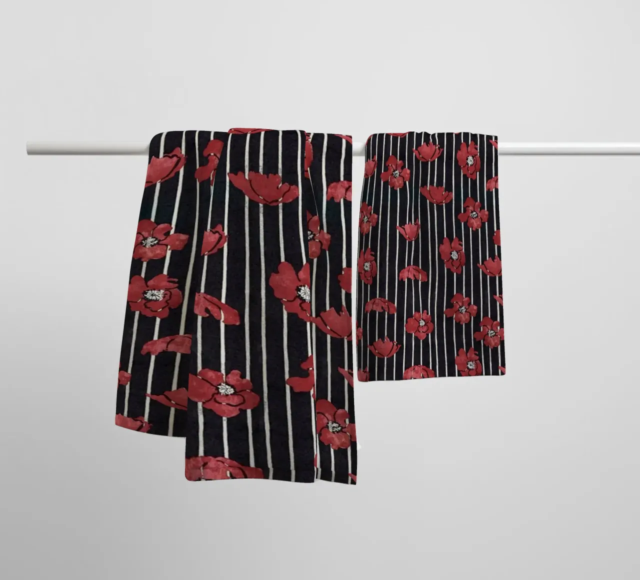 Red Floral Stripe Repeating Pattern Art Print towel by NorwesClub