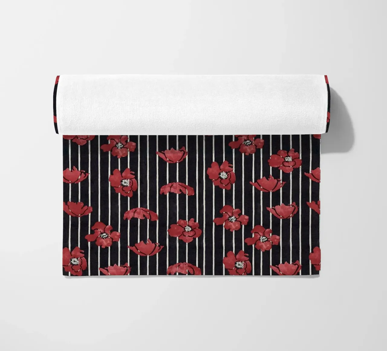 Red Floral Stripe Repeating Pattern Art Print beach towel by NorwesClub
