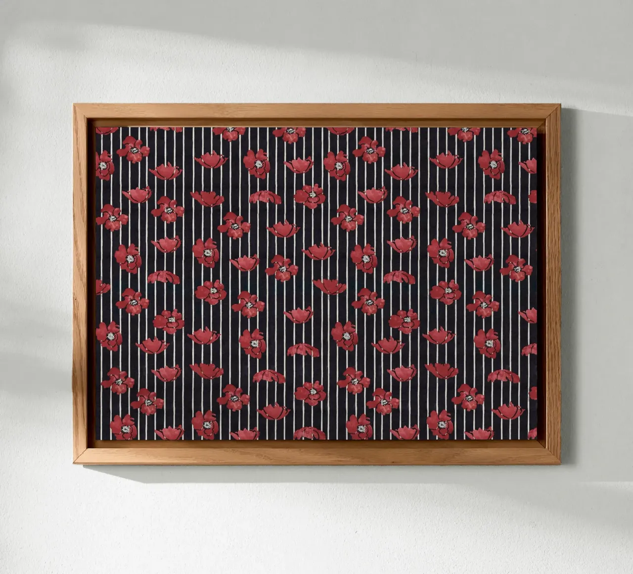 Red Floral Stripe Repeating Pattern Art Print alu-dibond by NorwesClub