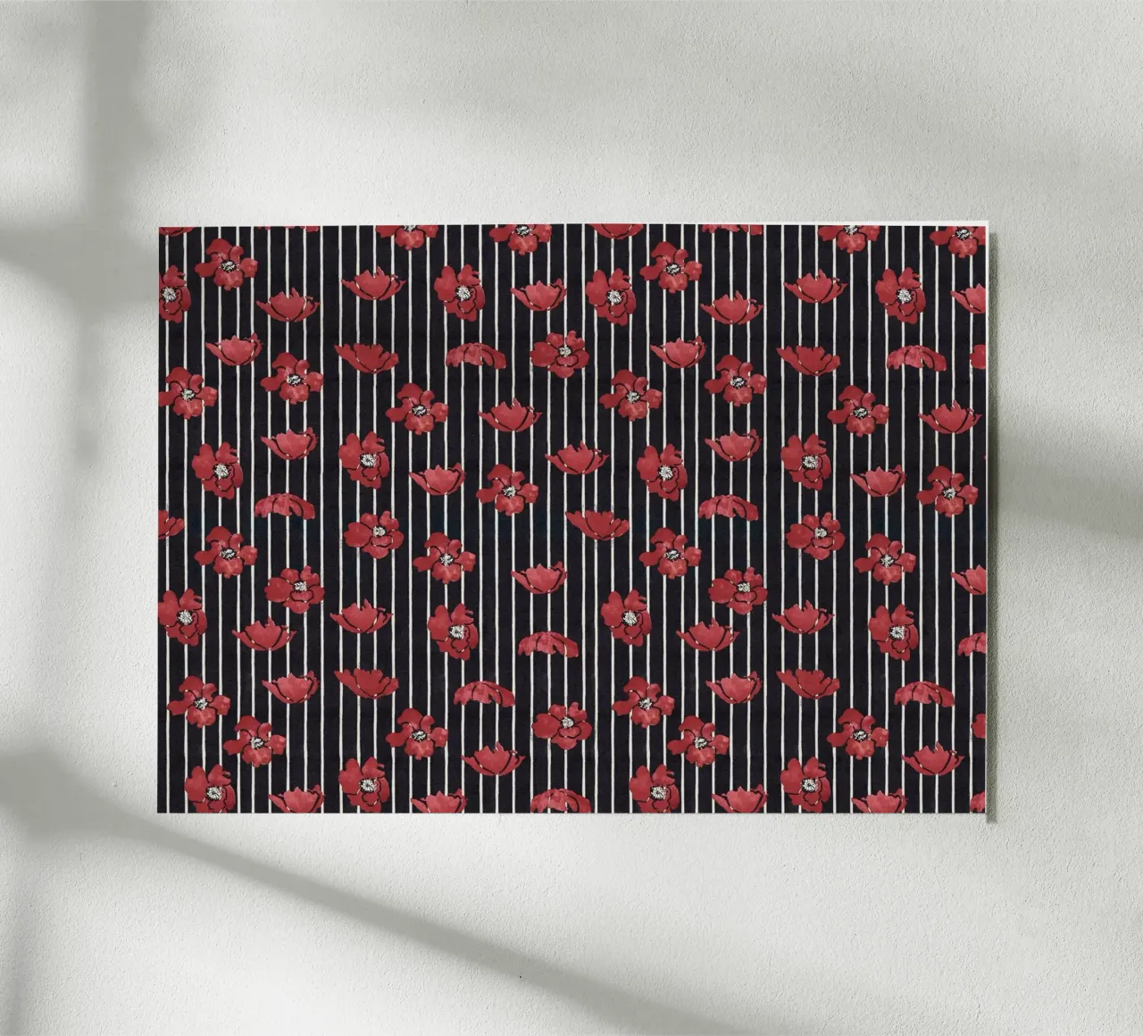 Red Floral Stripe Repeating Pattern Art Print alu-dibond by NorwesClub