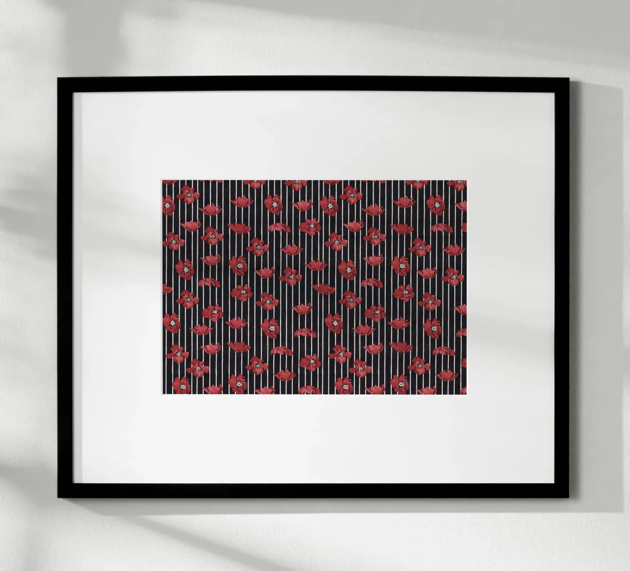 Red Floral Stripe Repeating Pattern Art Print hahnemühle by NorwesClub