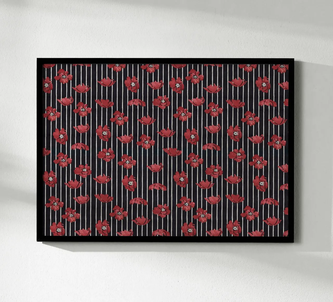Red Floral Stripe Repeating Pattern Art Print hahnemühle by NorwesClub