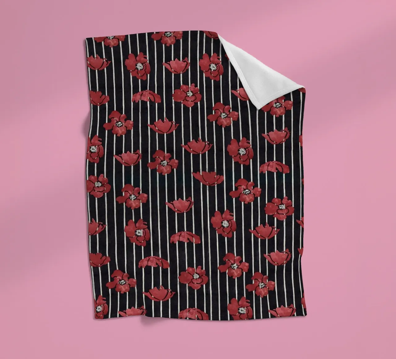 Red Floral Stripe Repeating Pattern Art Print fleece blanket by NorwesClub