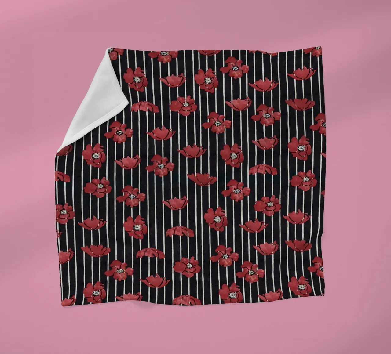 Red Floral Stripe Repeating Pattern Art Print fleece blanket by NorwesClub
