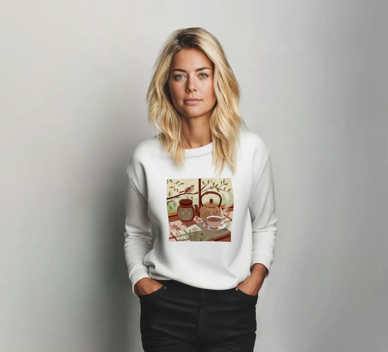 Tea Time Serenity sweatshirt by Fine Sanctuary