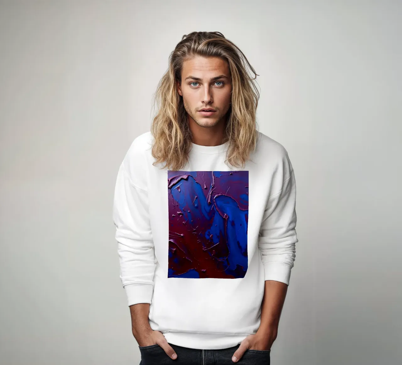 Opera d'arte astratta con strati strutturati di blu e marrone felpa da DesignDoodle