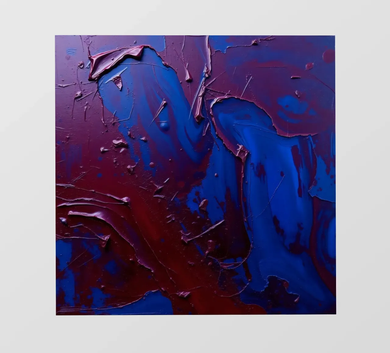 Abstract art piece with textured layers of blue and maroon pvc cover by DesignDoodle
