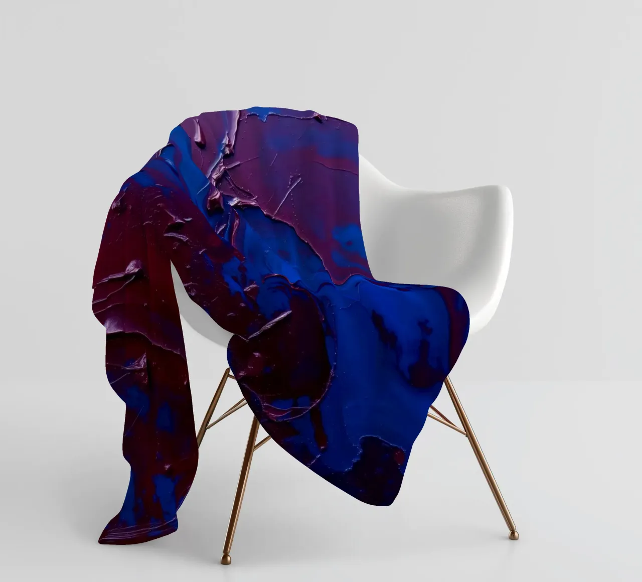 Abstract art piece with textured layers of blue and maroon fleece blanket by DesignDoodle
