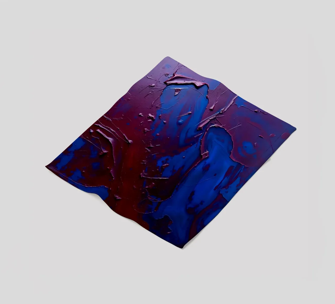 Abstract art piece with textured layers of blue and maroon fleece blanket by DesignDoodle