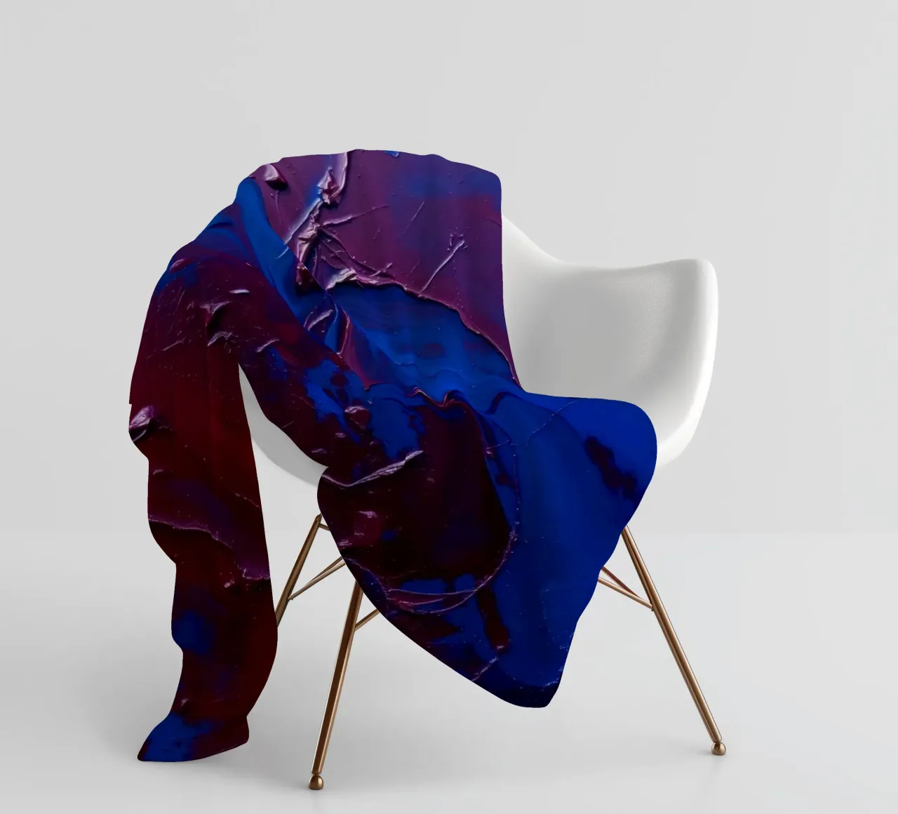 Abstract art piece with textured layers of blue and maroon fleece blanket by DesignDoodle