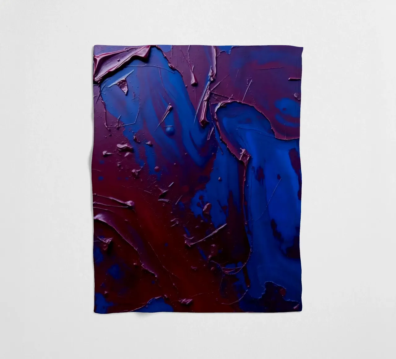 Abstract art piece with textured layers of blue and maroon fleece blanket by DesignDoodle