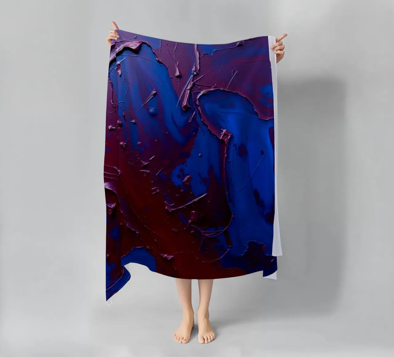 Abstract art piece with textured layers of blue and maroon beach towel by DesignDoodle