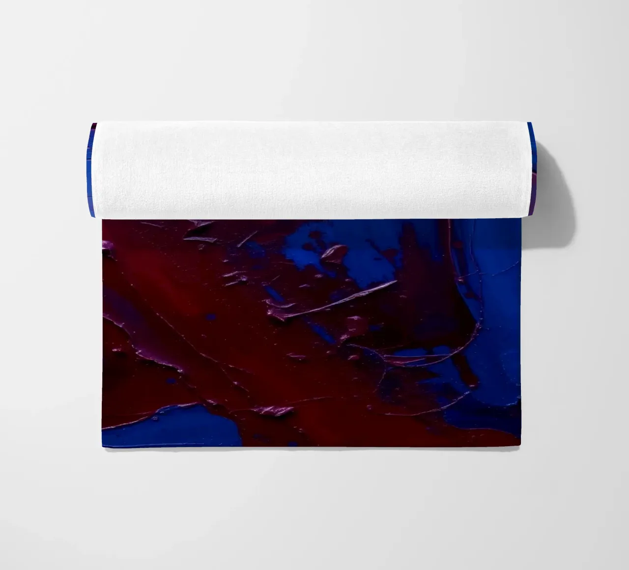 Abstract art piece with textured layers of blue and maroon beach towel by DesignDoodle