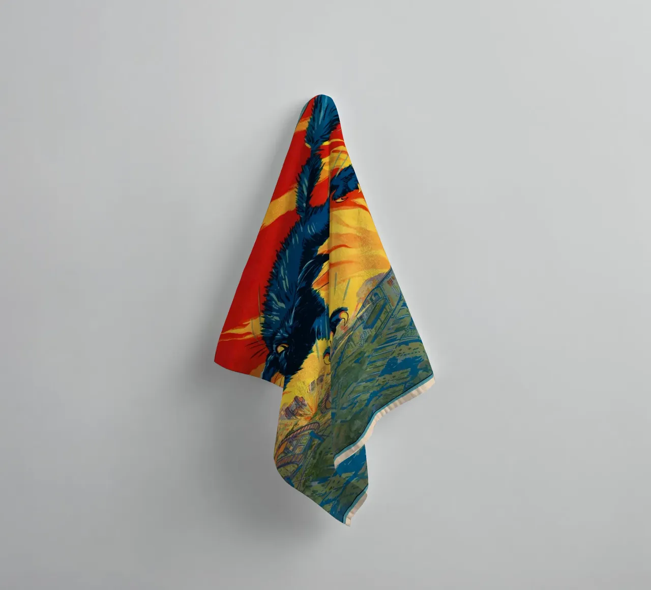 Giant Cat Monster Leaping Dynamic Illustration Print towel by NorwesClub