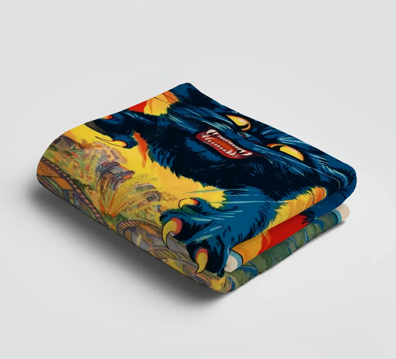 Giant Cat Monster Leaping Dynamic Illustration Print towel by NorwesClub