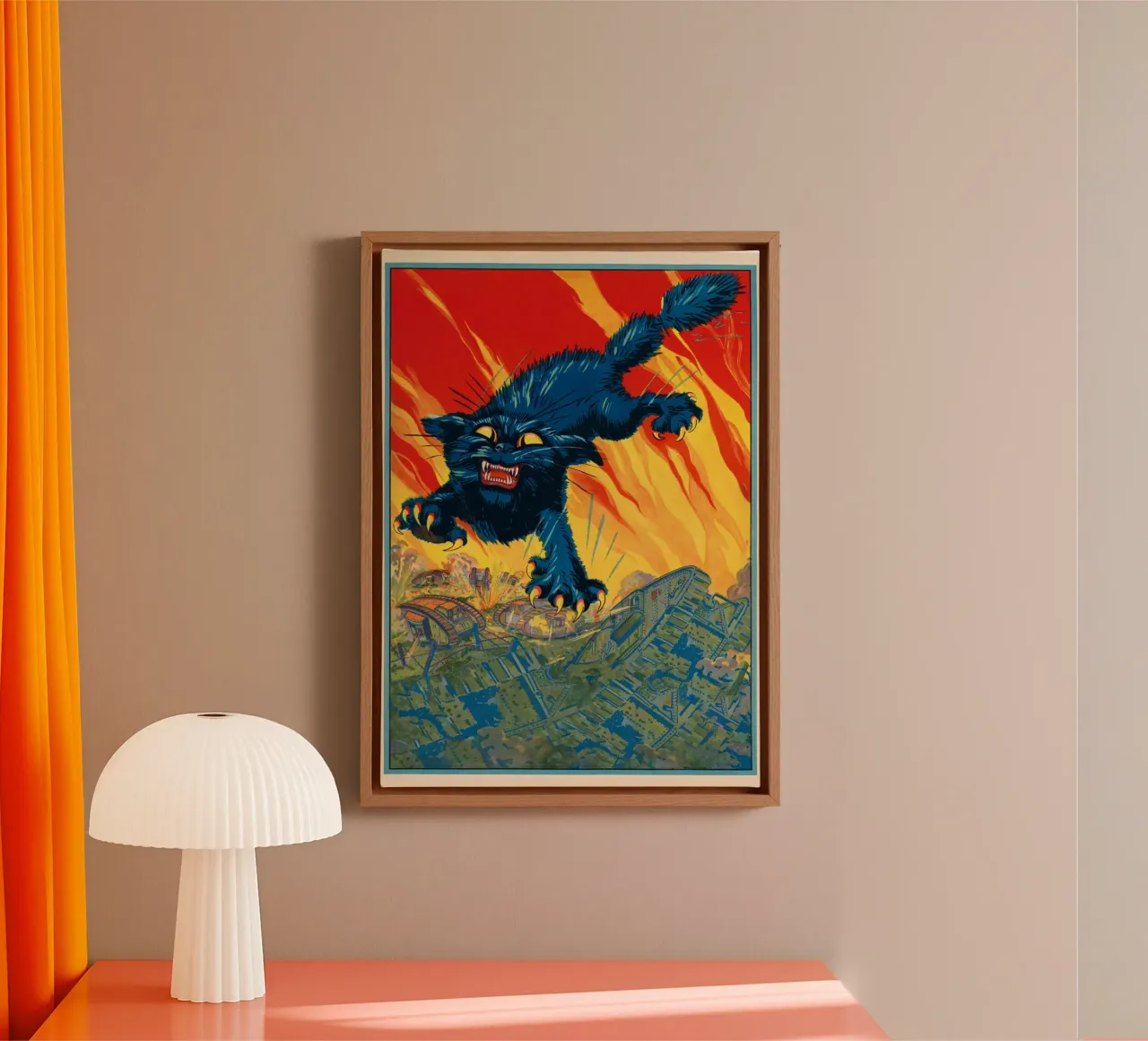 Giant Cat Monster Leaping Dynamic Illustration Print canvas with Floater frame by NorwesClub