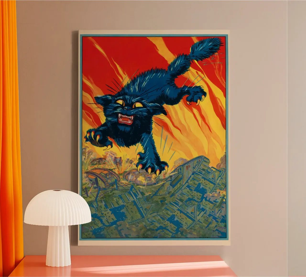 Giant Cat Monster Leaping Dynamic Illustration Print canvas with Floater frame by NorwesClub