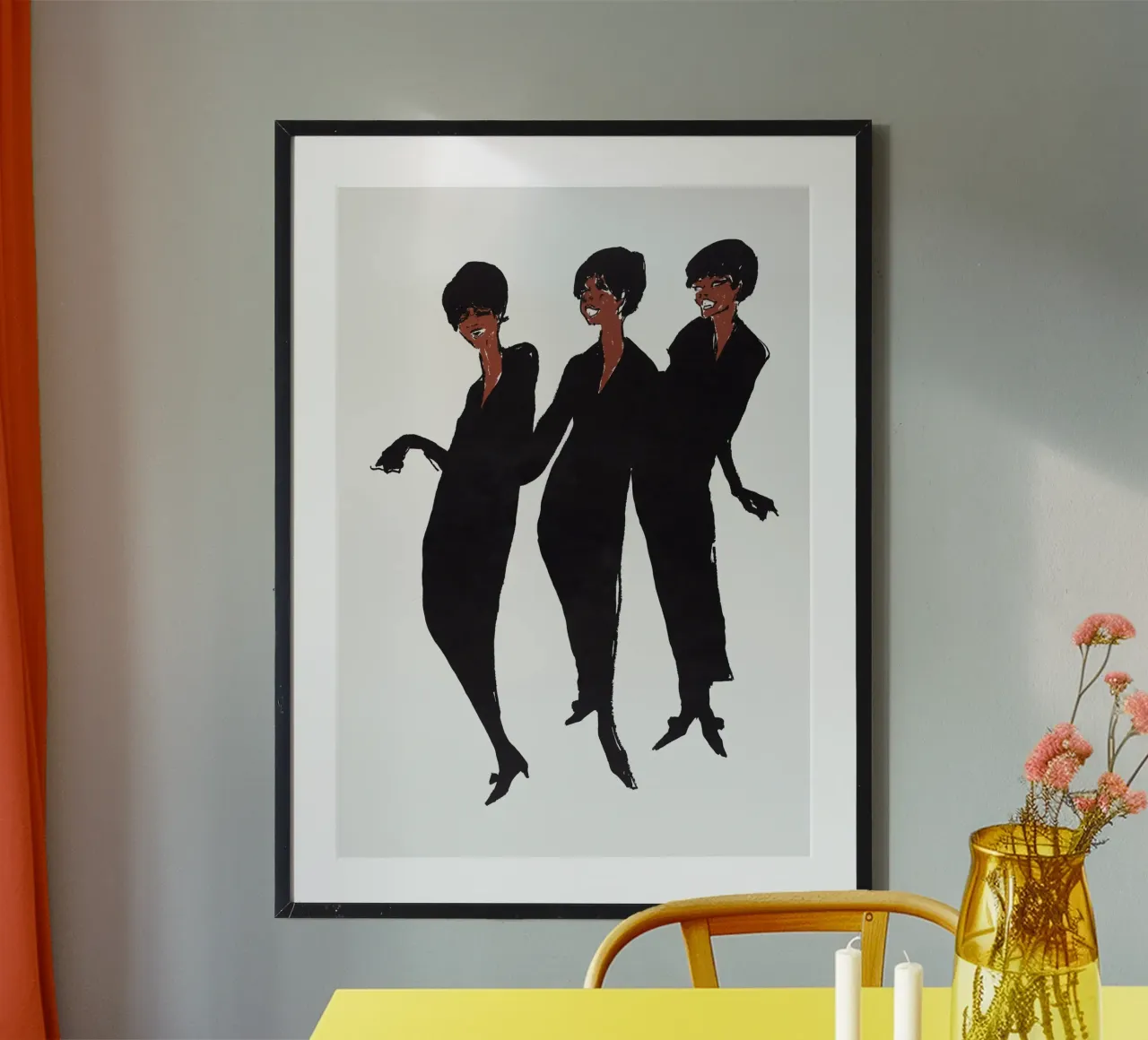 Illustrazione del gruppo musicale d'epoca delle Supremes poster con telaio in legno da NorwesClub