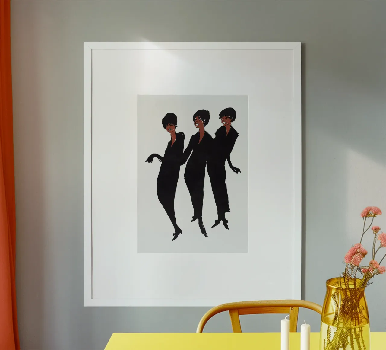 Illustrazione del gruppo musicale d'epoca delle Supremes poster con telaio in legno da NorwesClub