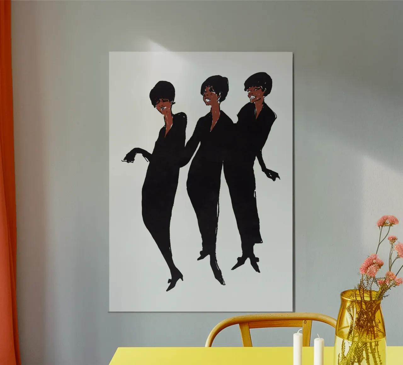 Illustrazione del gruppo musicale d'epoca delle Supremes poster con telaio in legno da NorwesClub