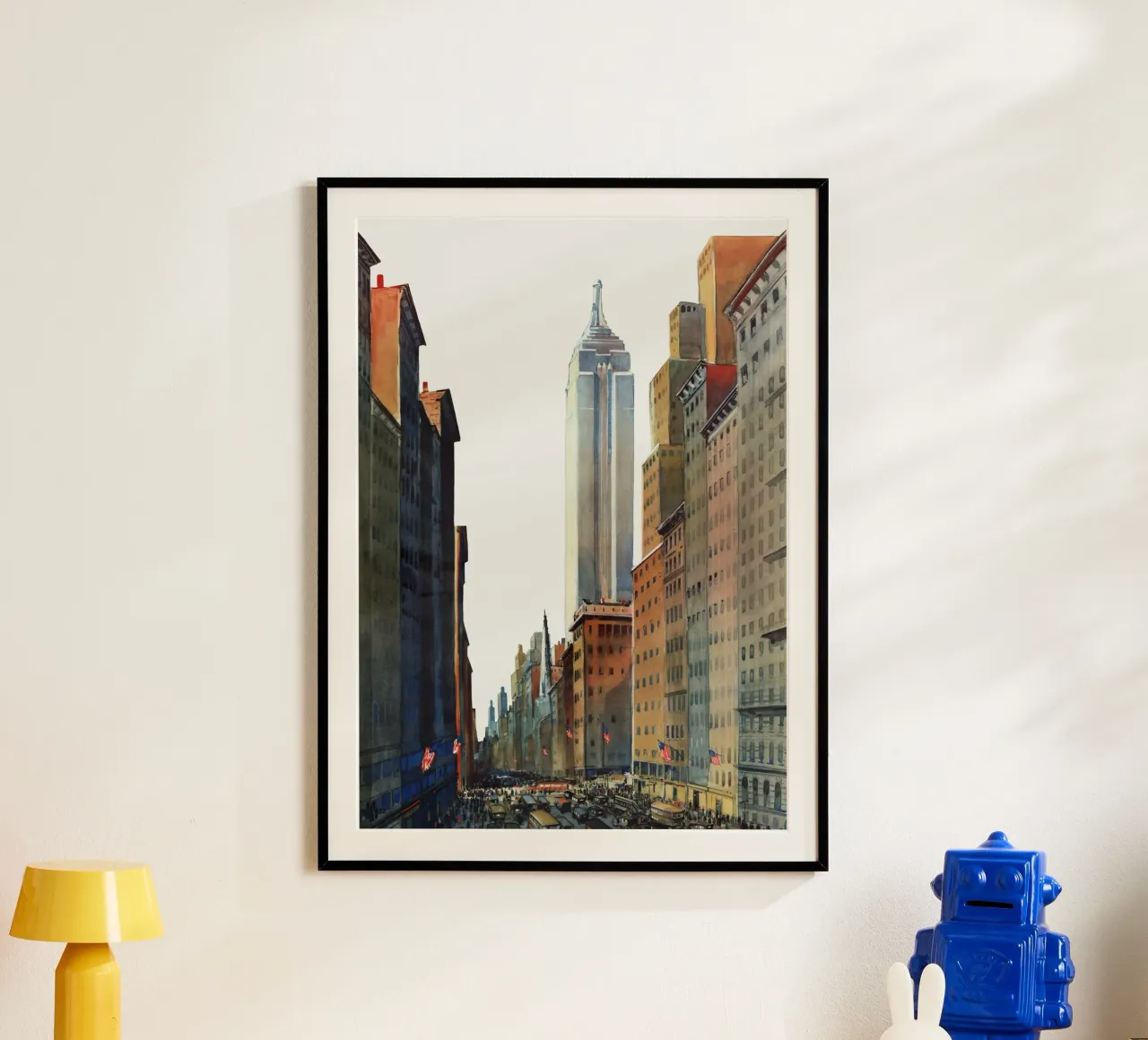 NYC Cityscape Empire State Bldg stedelijke kunstdruk poster met houten frame van NorwesClub
