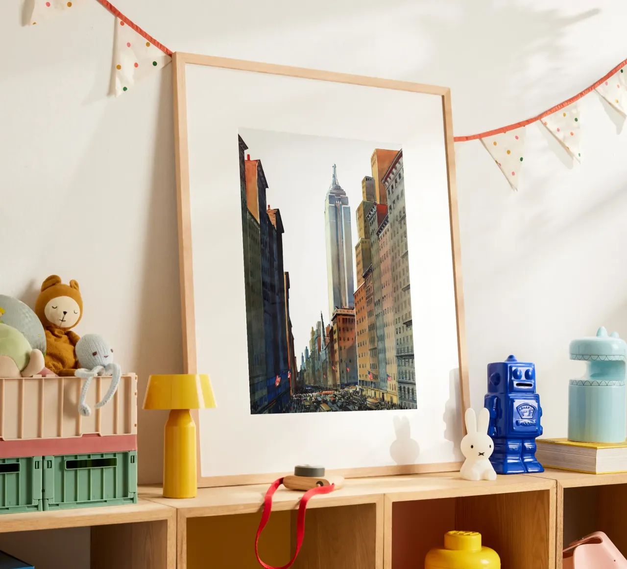 NYC Cityscape Empire State Bldg stedelijke kunstdruk poster met houten frame van NorwesClub