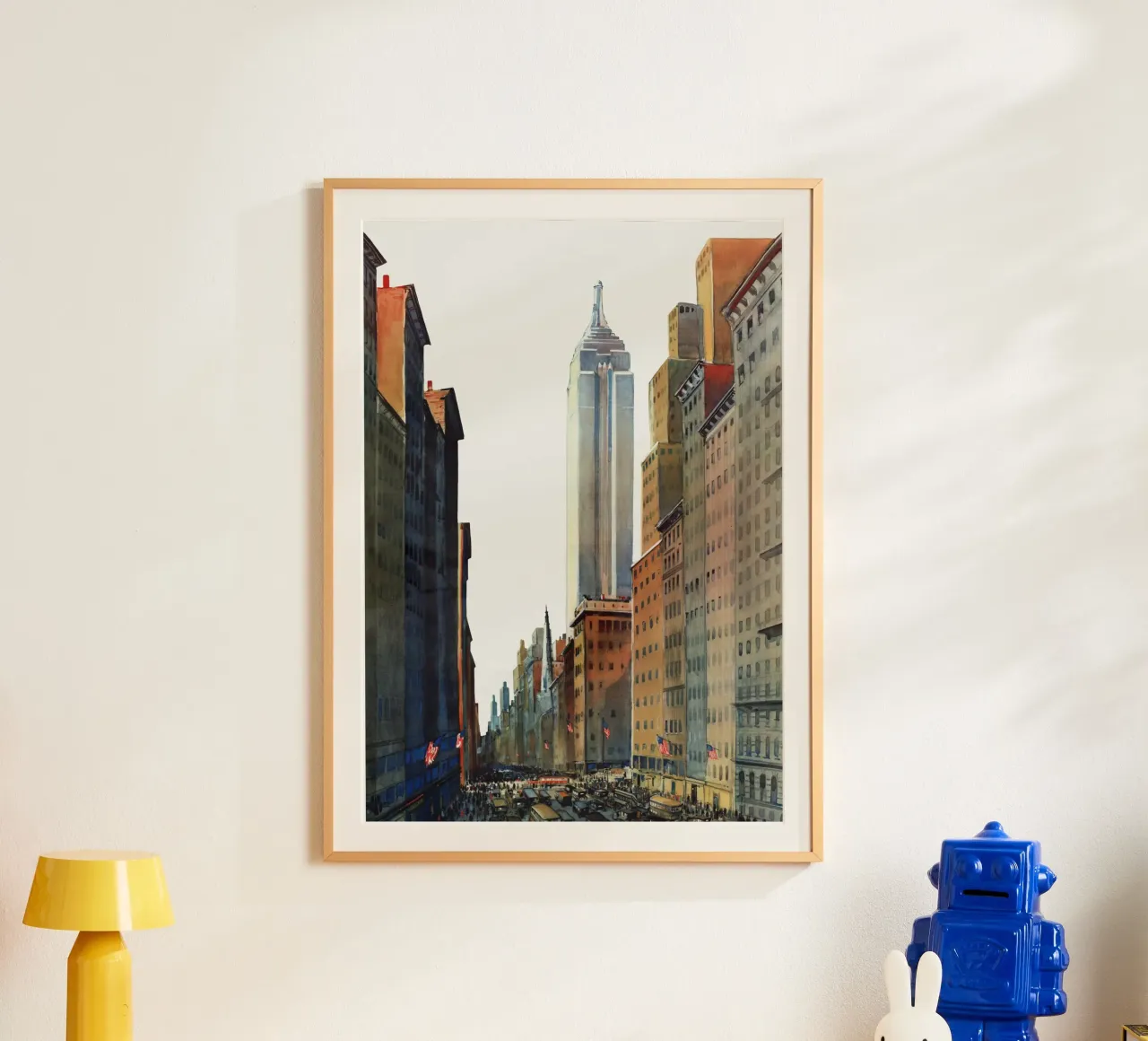 NYC Cityscape Empire State Bldg stedelijke kunstdruk poster met houten frame van NorwesClub