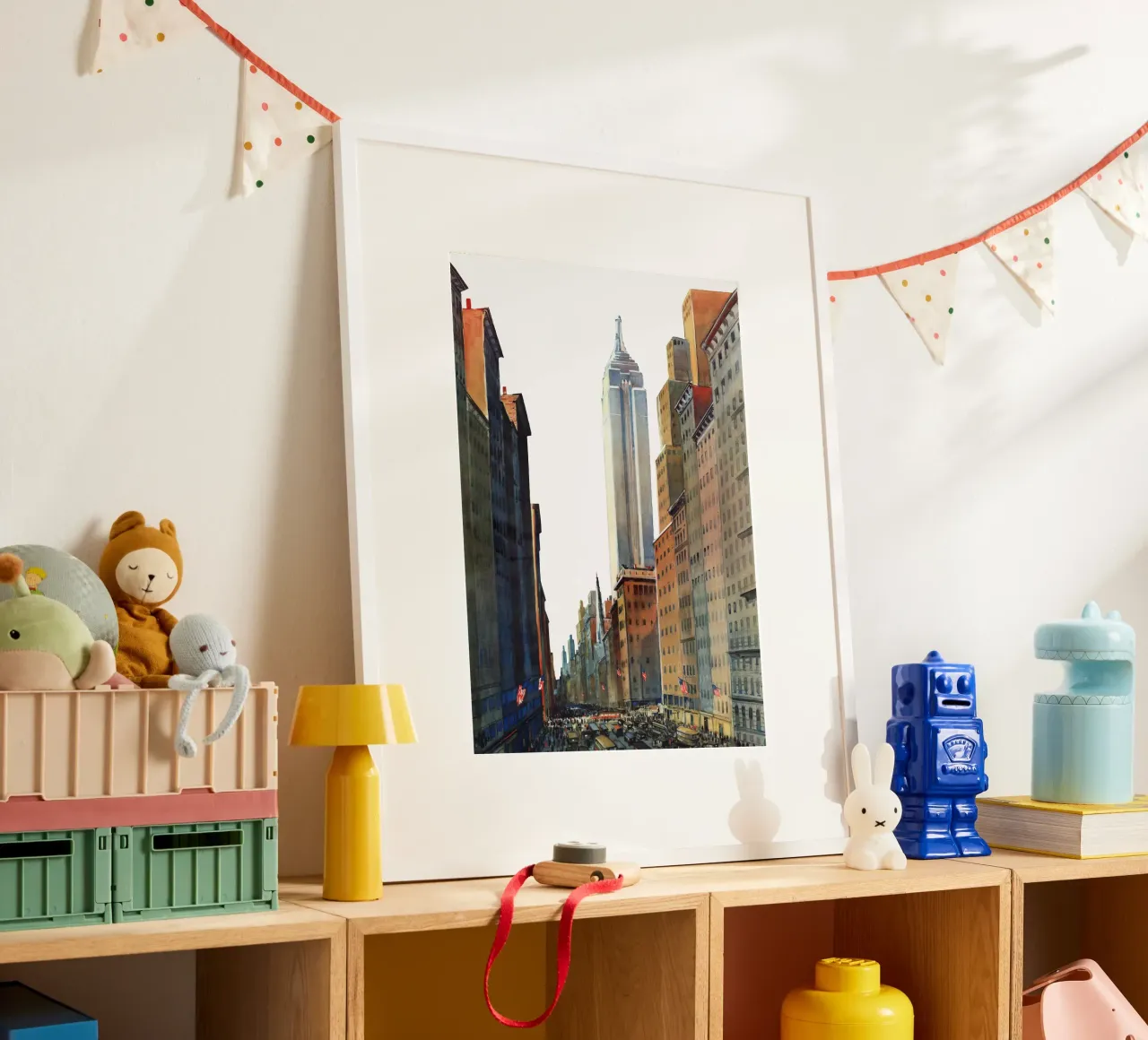 NYC Cityscape Empire State Bldg stedelijke kunstdruk poster met houten frame van NorwesClub