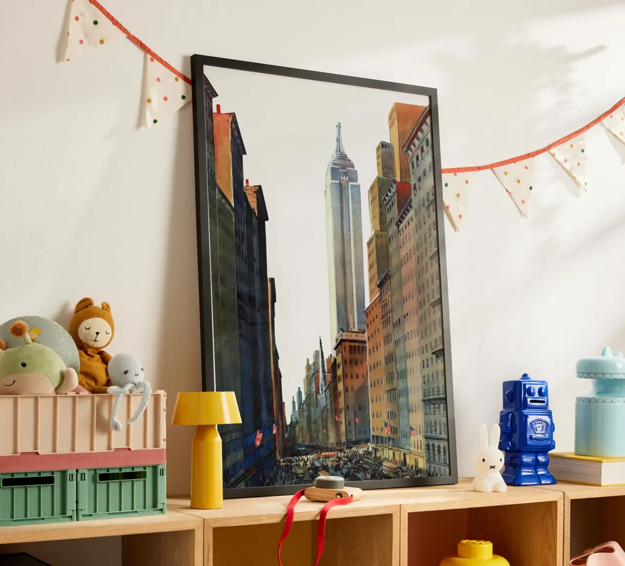 NYC Cityscape Empire State Bldg stedelijke kunstdruk poster met houten frame van NorwesClub