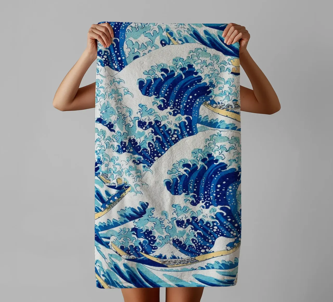 Japanese Waves Pattern Ukiyo-e Woodblock Art Print towel by NorwesClub