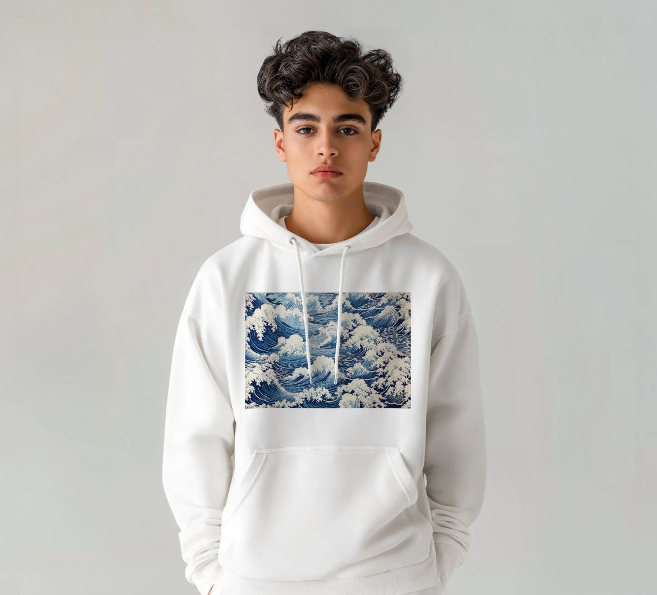 Stampa su legno Ukiyo-e del motivo delle onde giapponesi felpa con cappuccio da NorwesClub