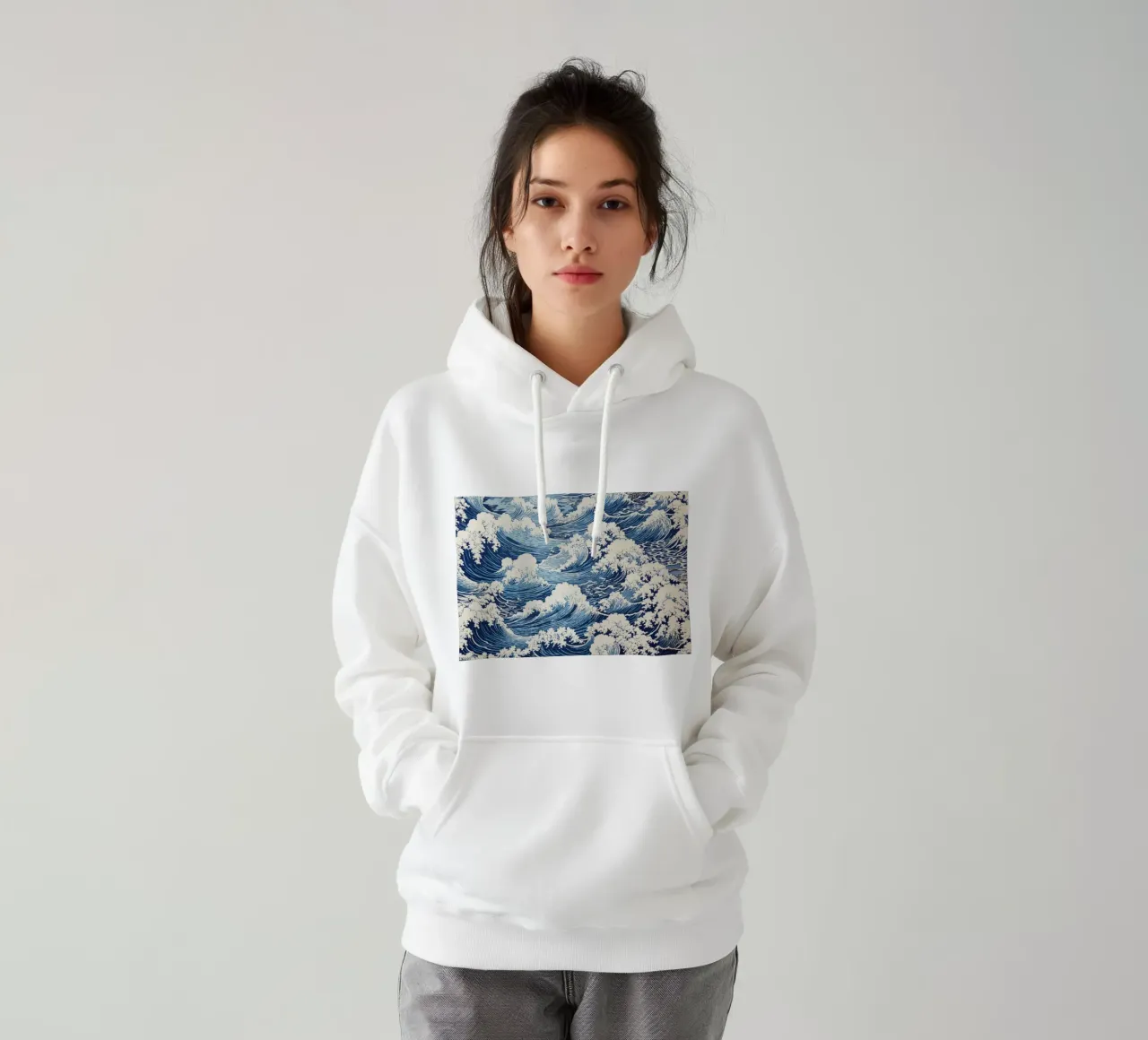 Impresión artística en xilografía Ukiyo-e con motivo de olas japonesas sudadera con capucha de NorwesClub