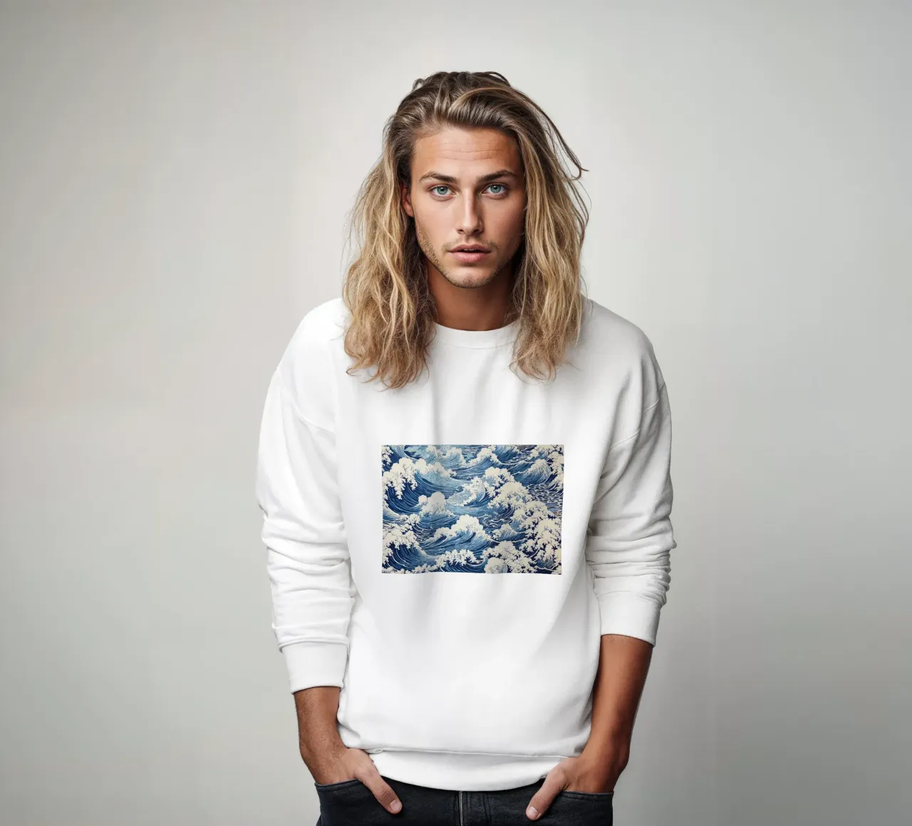 Japanese Waves Pattern Ukiyo-e Woodblock Art Print sweatshirt by NorwesClub