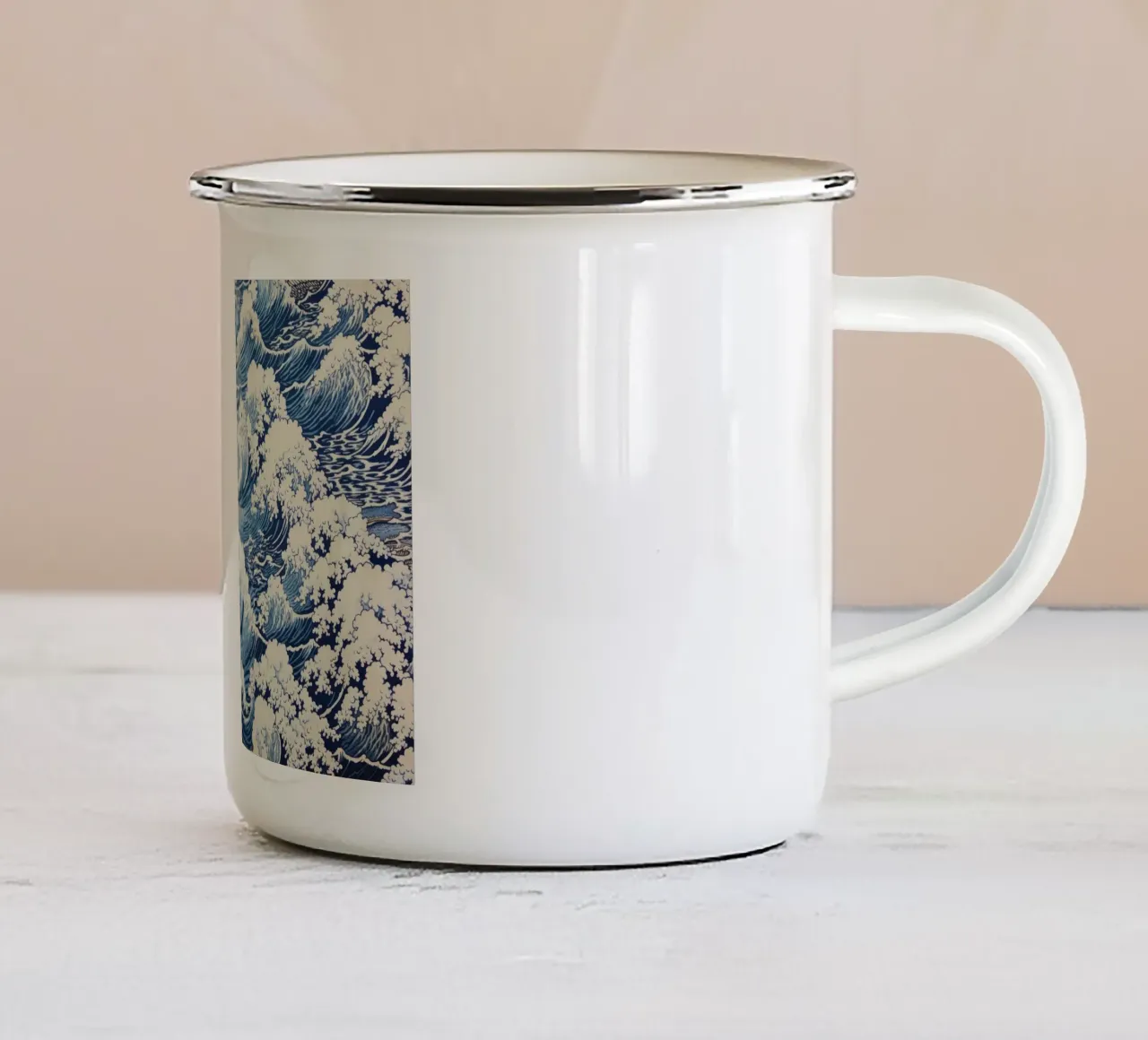 Japanese Waves Pattern Ukiyo-e Woodblock Art Print enamel mug by NorwesClub