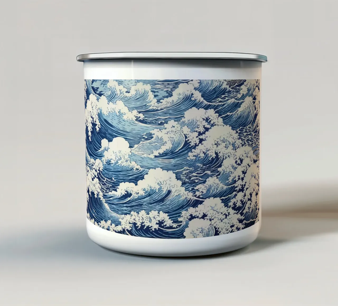 Japanese Waves Pattern Ukiyo-e Woodblock Art Print enamel mug by NorwesClub