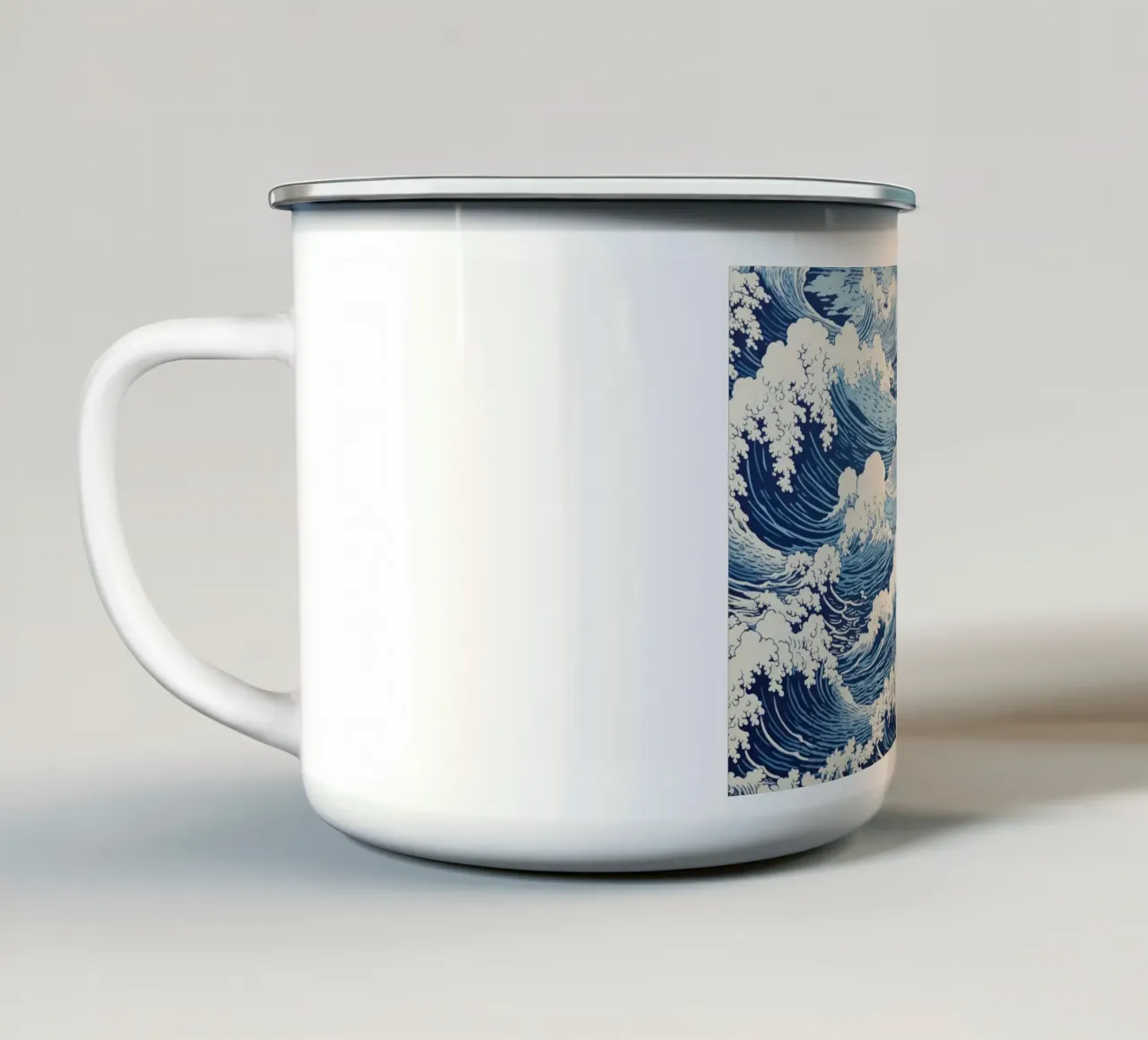 Japanese Waves Pattern Ukiyo-e Woodblock Art Print enamel mug by NorwesClub