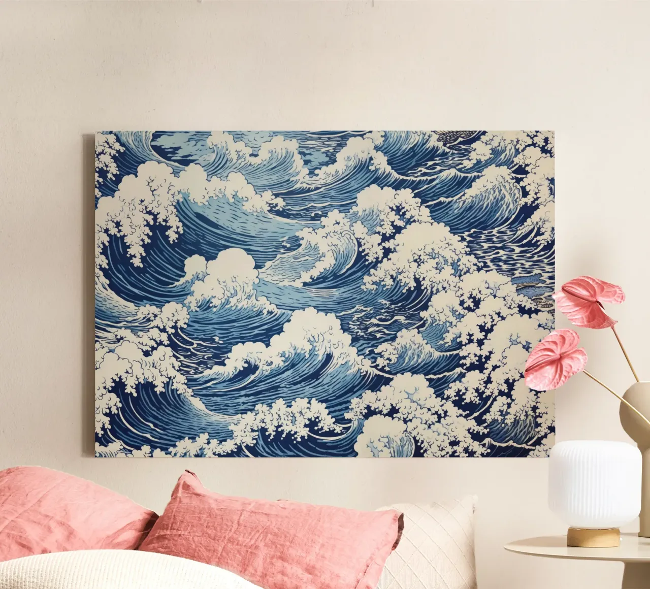 Japanese Waves Pattern Ukiyo-e Woodblock Art Print canvas by NorwesClub