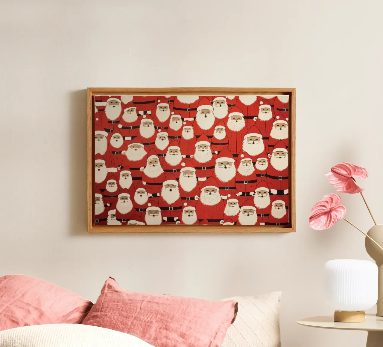 Santa Claus Christmas Repeating Pattern Art Print canvas with Floater frame by NorwesClub