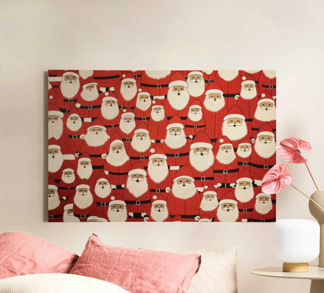Santa Claus Christmas Repeating Pattern Art Print canvas with Floater frame by NorwesClub