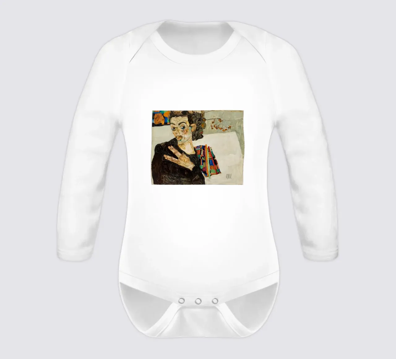 Egon Schiele Self-Portrait Expressionist Art Print long-sleeve baby romper by NorwesClub