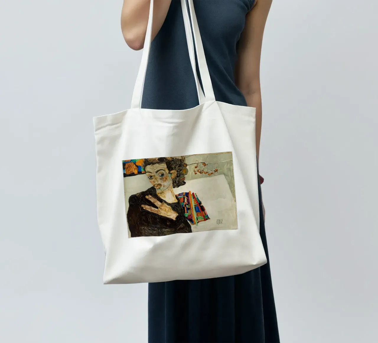 Egon Schiele Self-Portrait Expressionist Art Print tote bag by NorwesClub