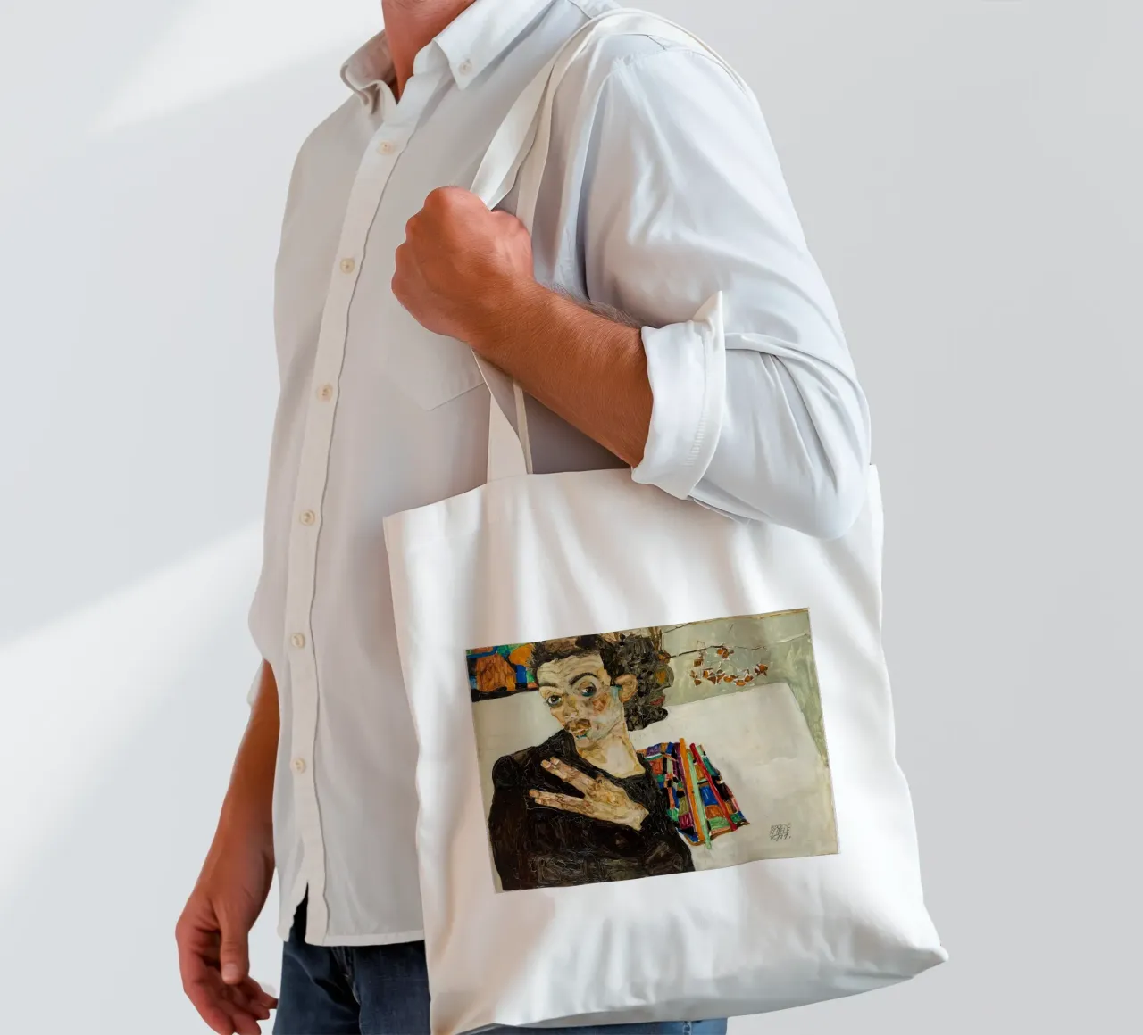 Egon Schiele Self-Portrait Expressionist Art Print tote bag by NorwesClub